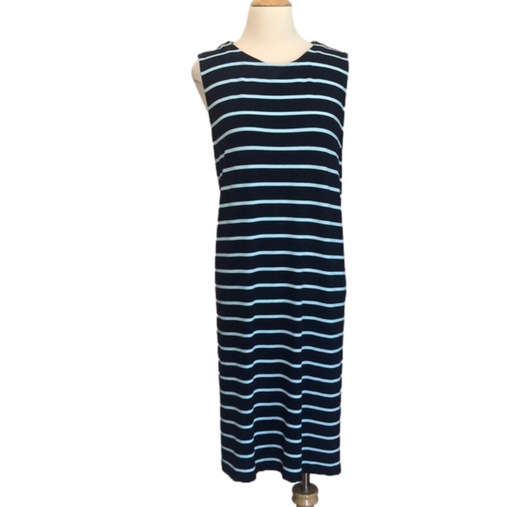 J. JILL Wherever Collection Navy and Light Blue Striped Knit Dress Size L